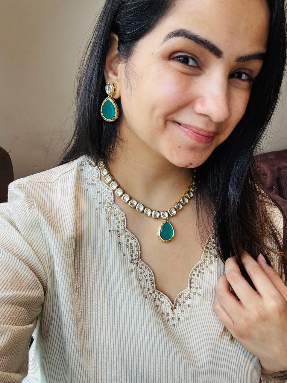 Emerald Polki Necklace Set