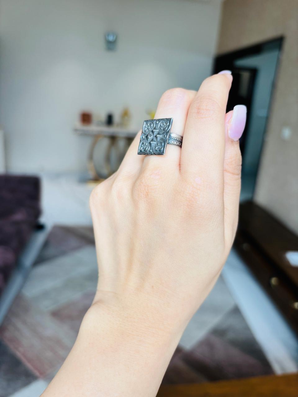925 Silver Square Oxidised Ring