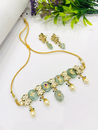 Thumbnail for Mint Majesty Kundan Necklace Set