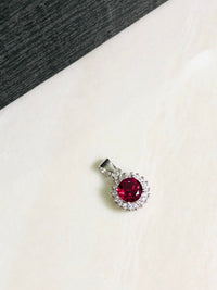 Thumbnail for 925 Silver Ruby Round Pendant Set