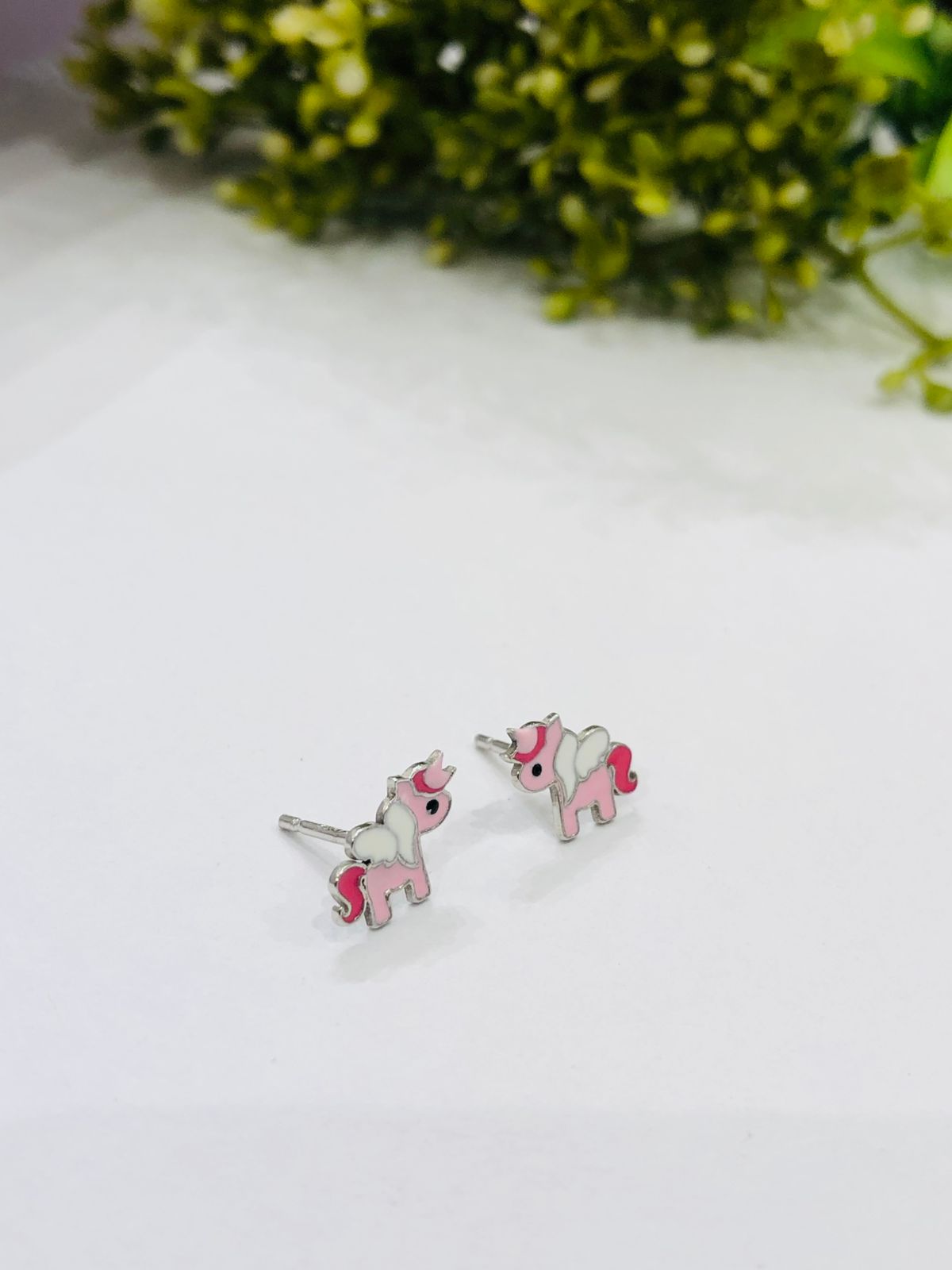 925 Silver Pink Unicorn Earrings
