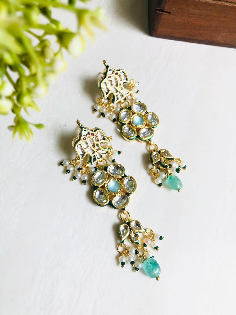 Mint Blossom Kundan Earrings