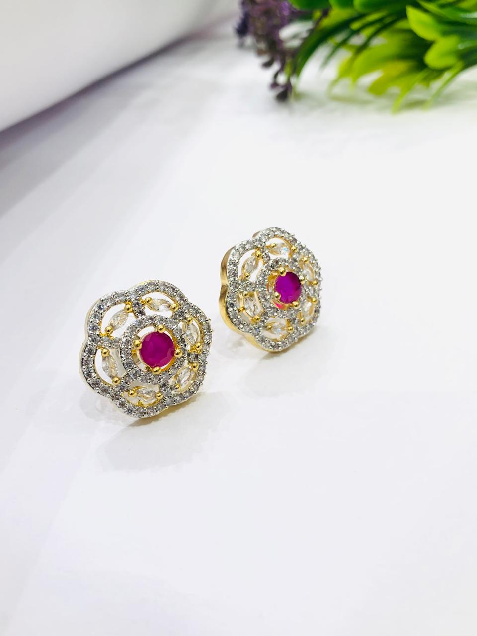 Red Golden Flower Earrings