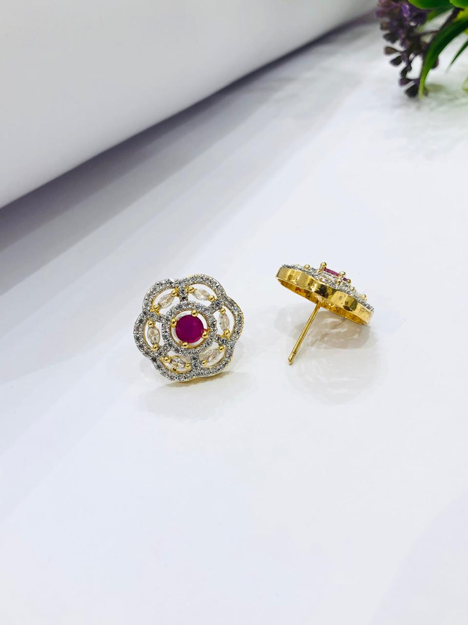 Red Golden Flower Earrings