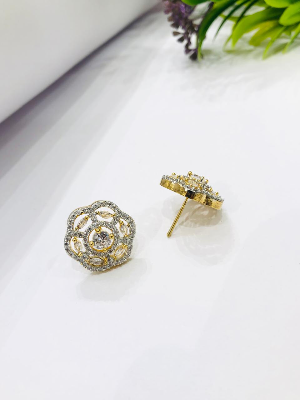 Stone Golden Flower Earrings