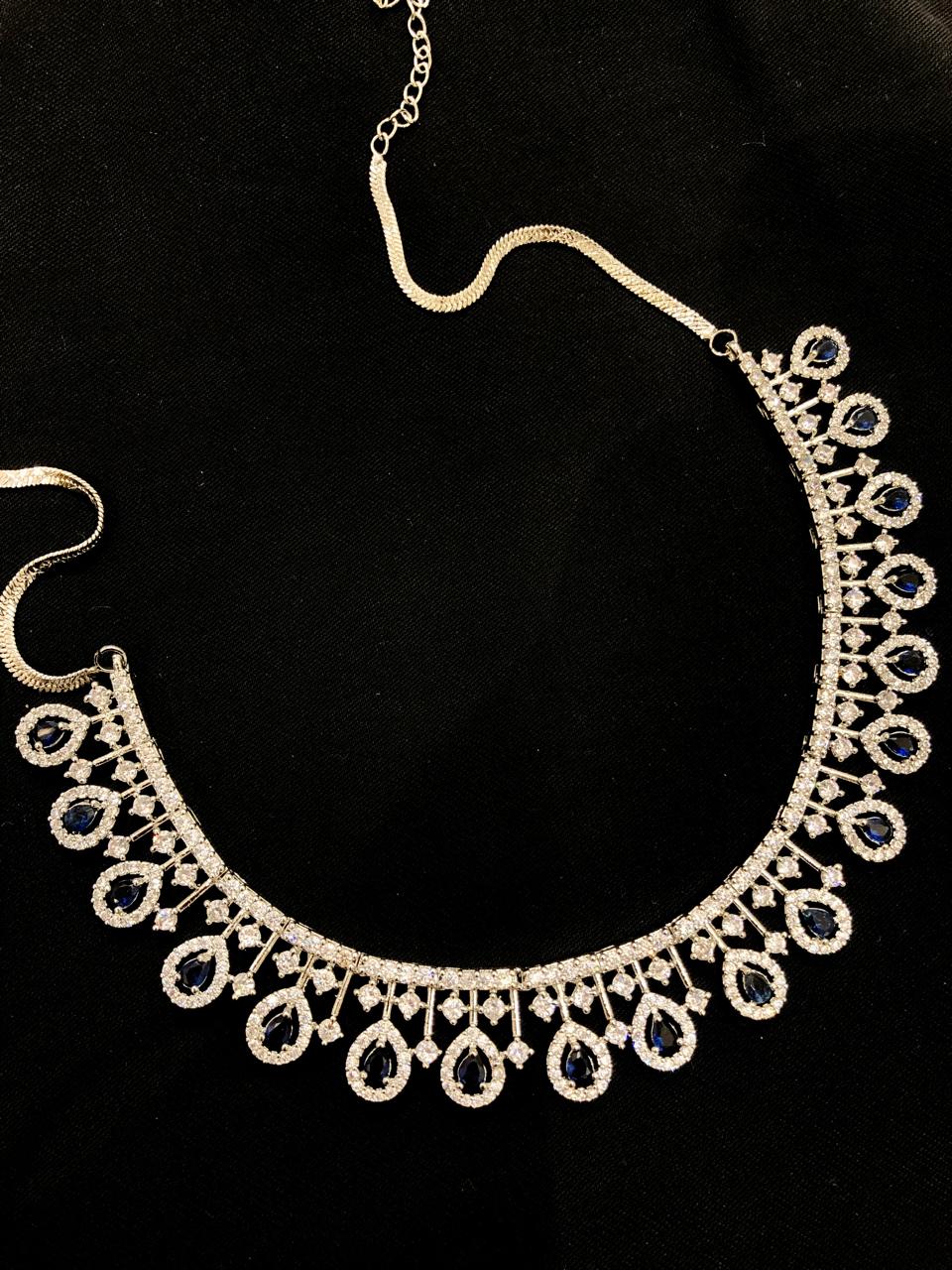 Sleek Blue Drop Necklace Set