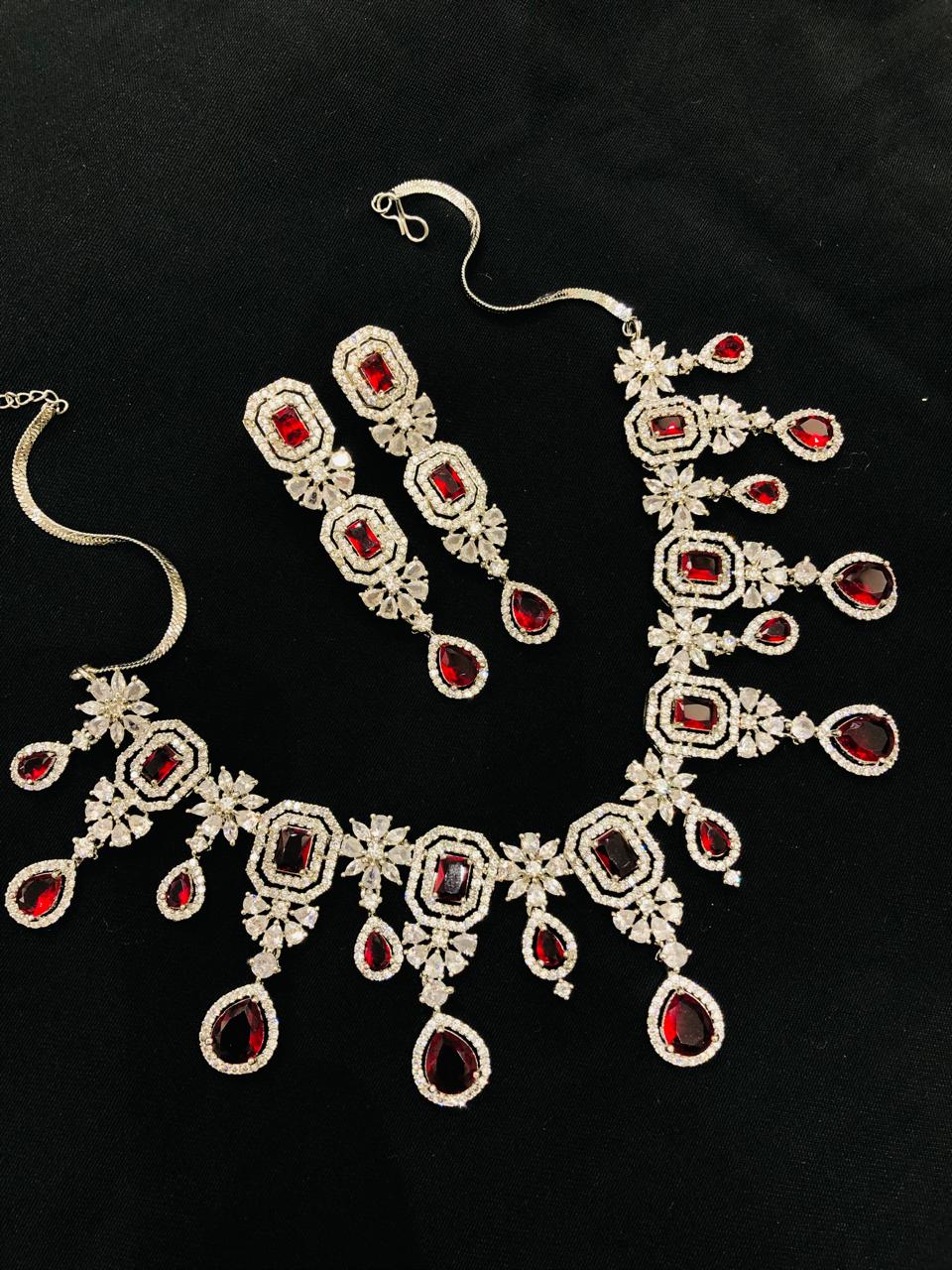 Red Drop Square Necklace Set