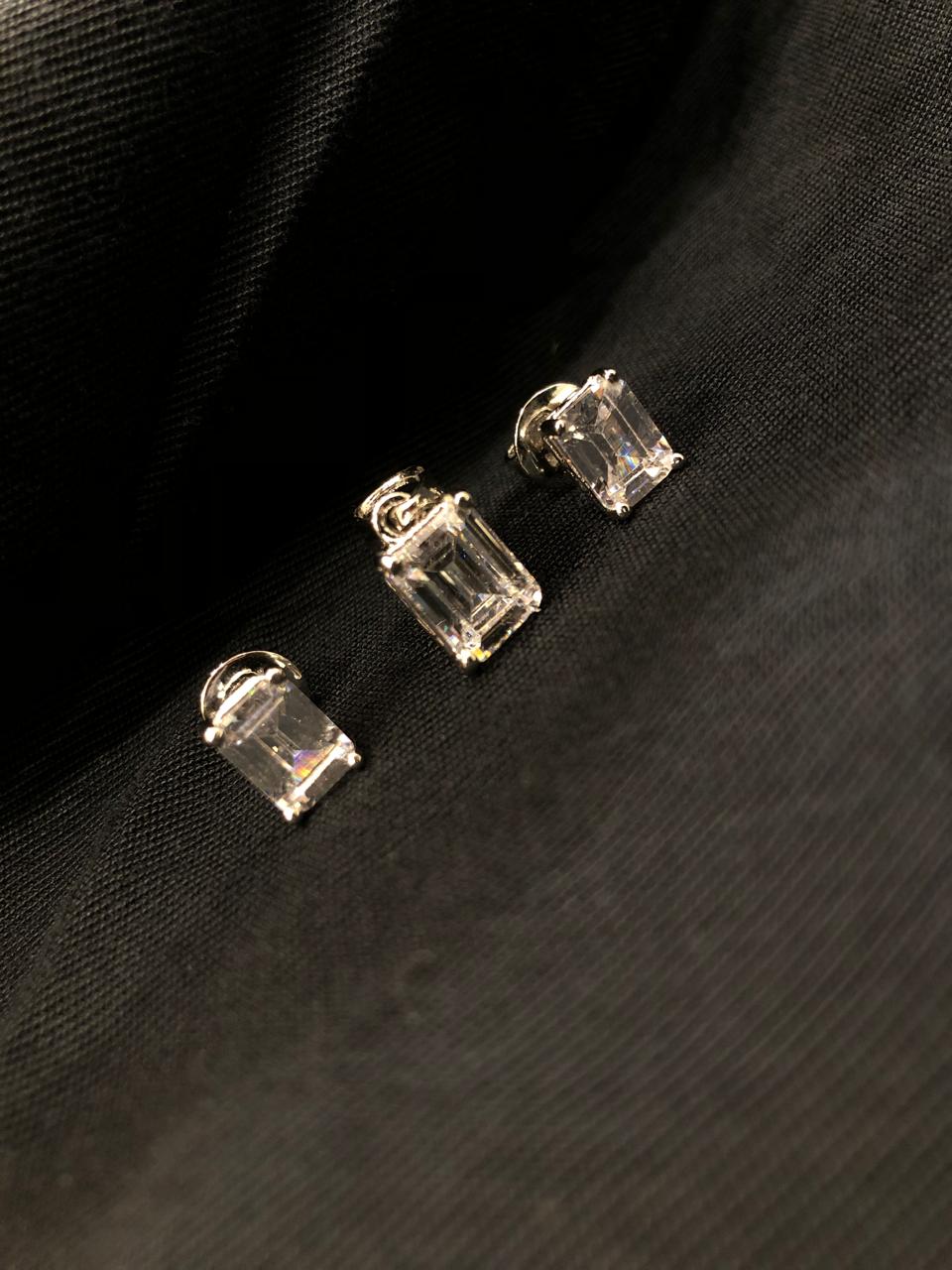 925 Baguette Silver Pendant Set