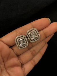 Thumbnail for Princess Cut Stud Silver Earrings