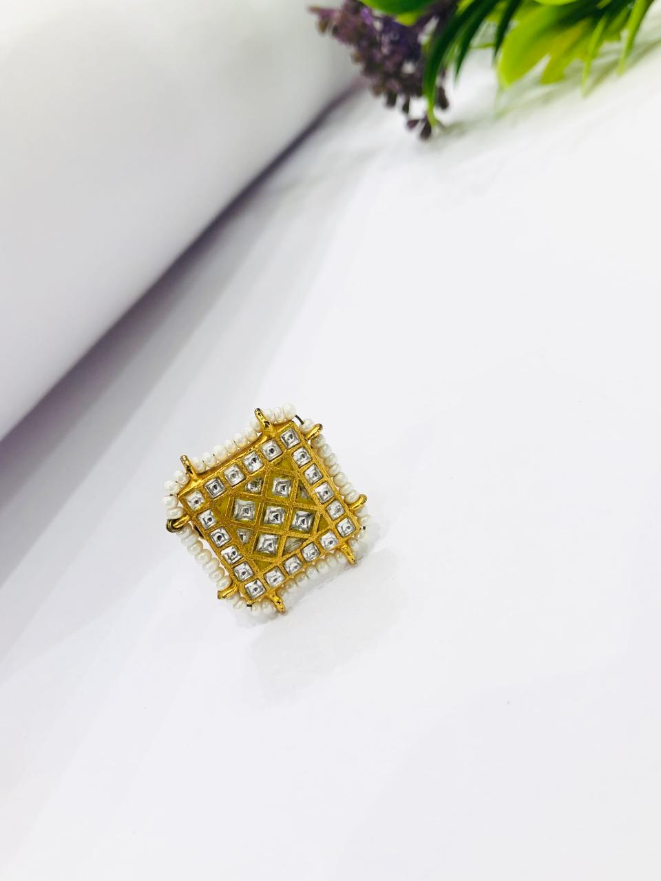 Golden White Beads Ring