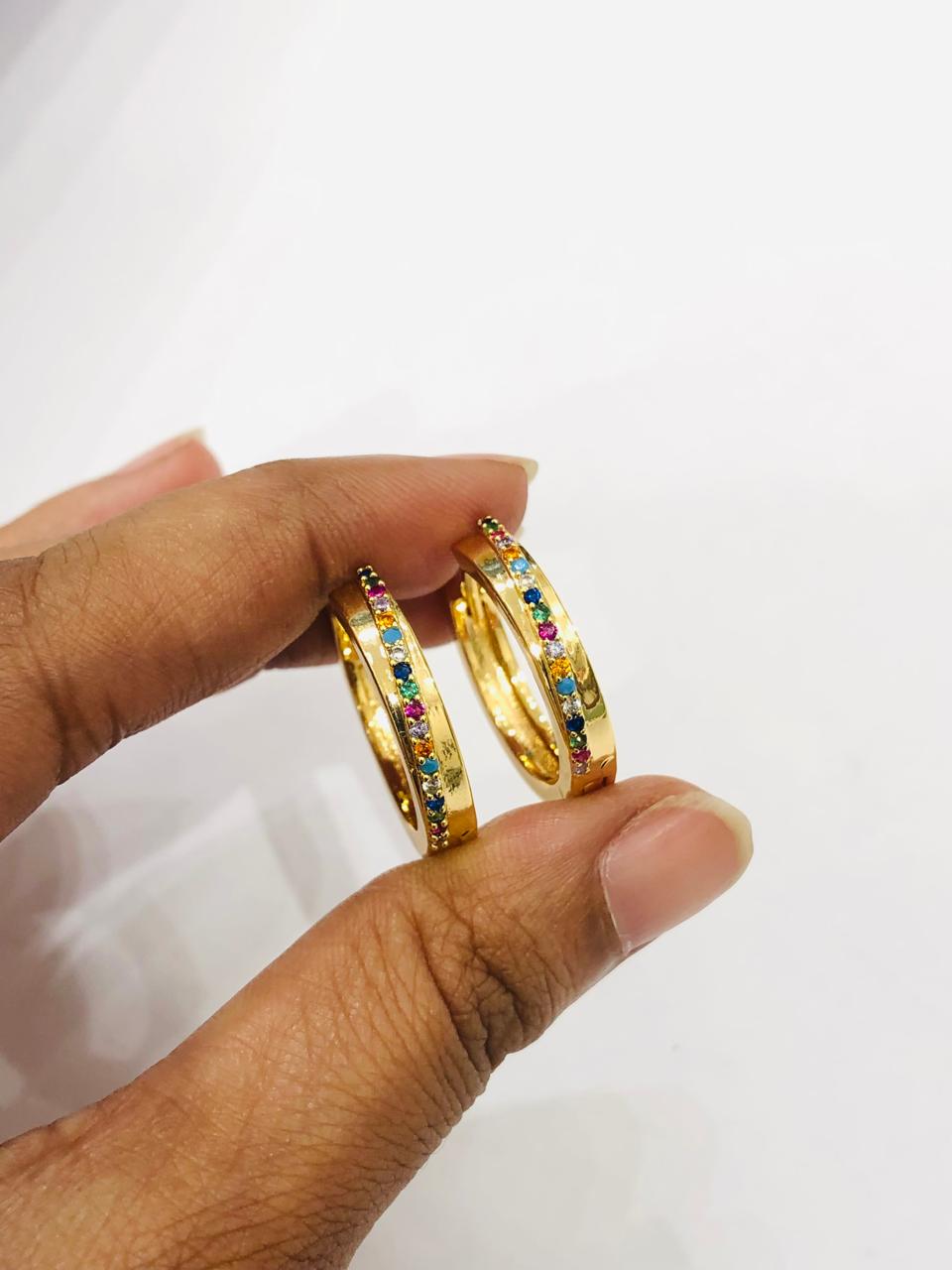 Stones Round Hoop Earrings