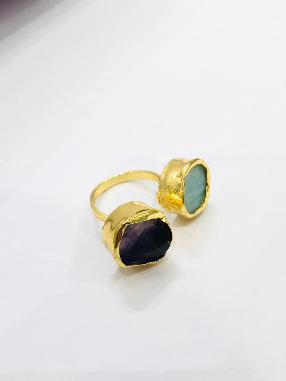 Green Purple Raw Stone Ring