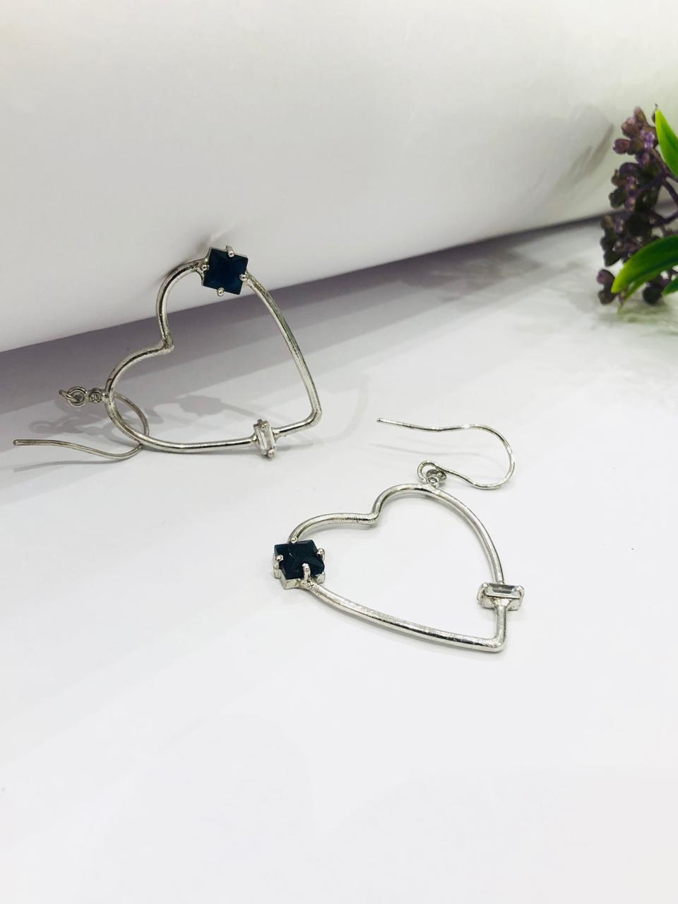 Heart Hoop Stone Earrings