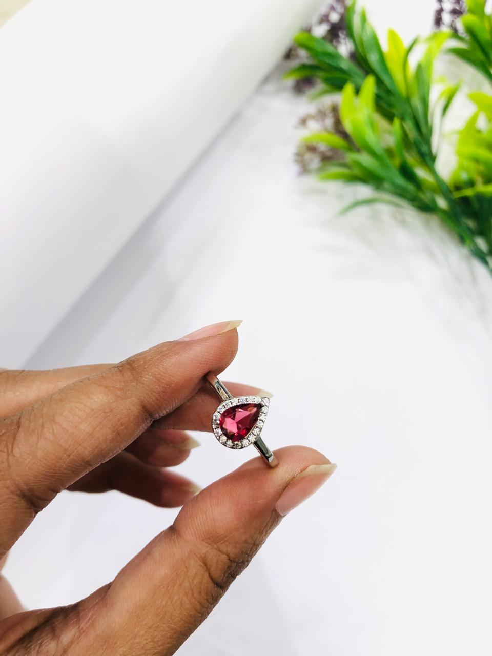 925 Silver Red Drop Ring