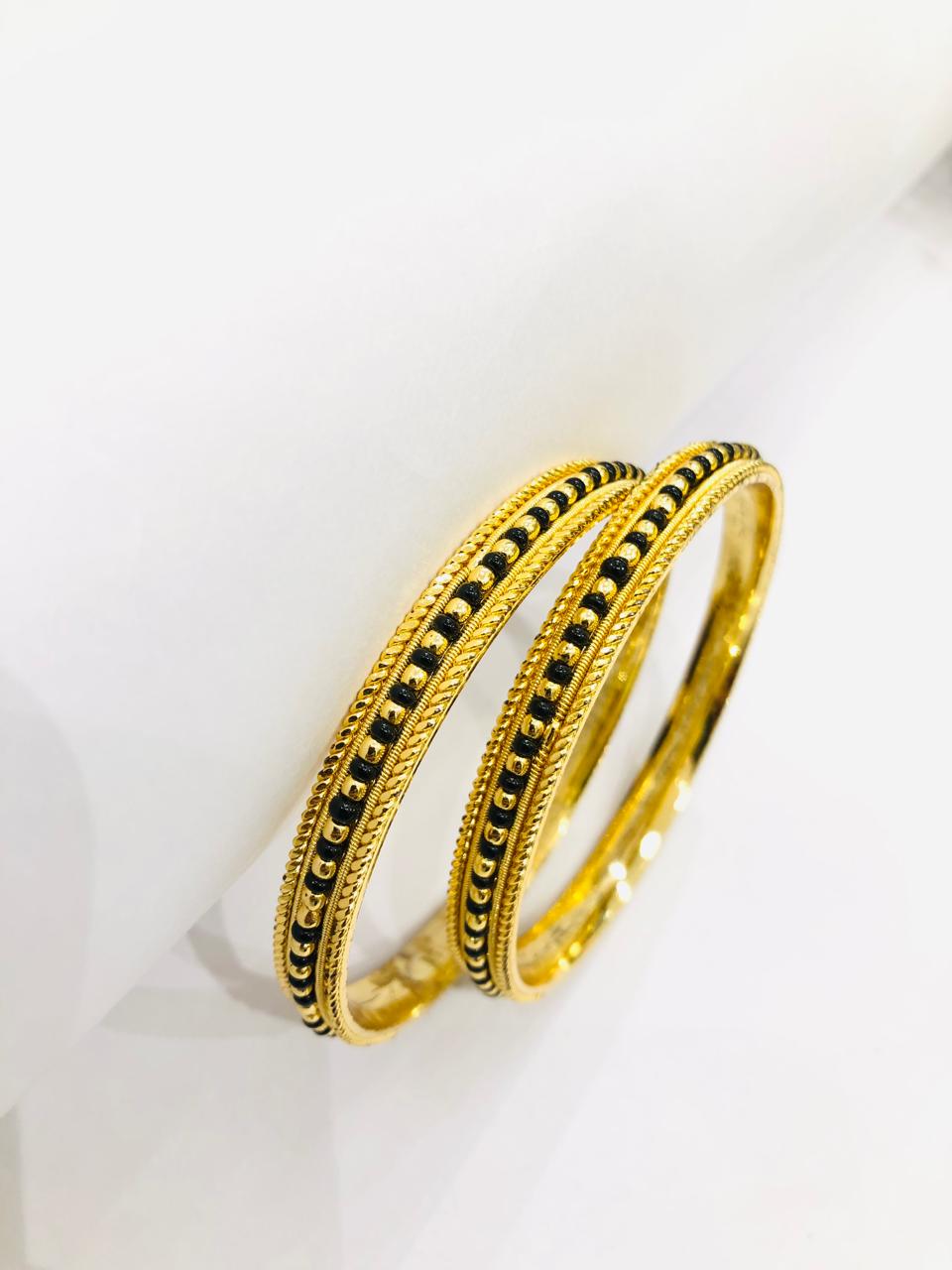 Golden Black Beads Bangle