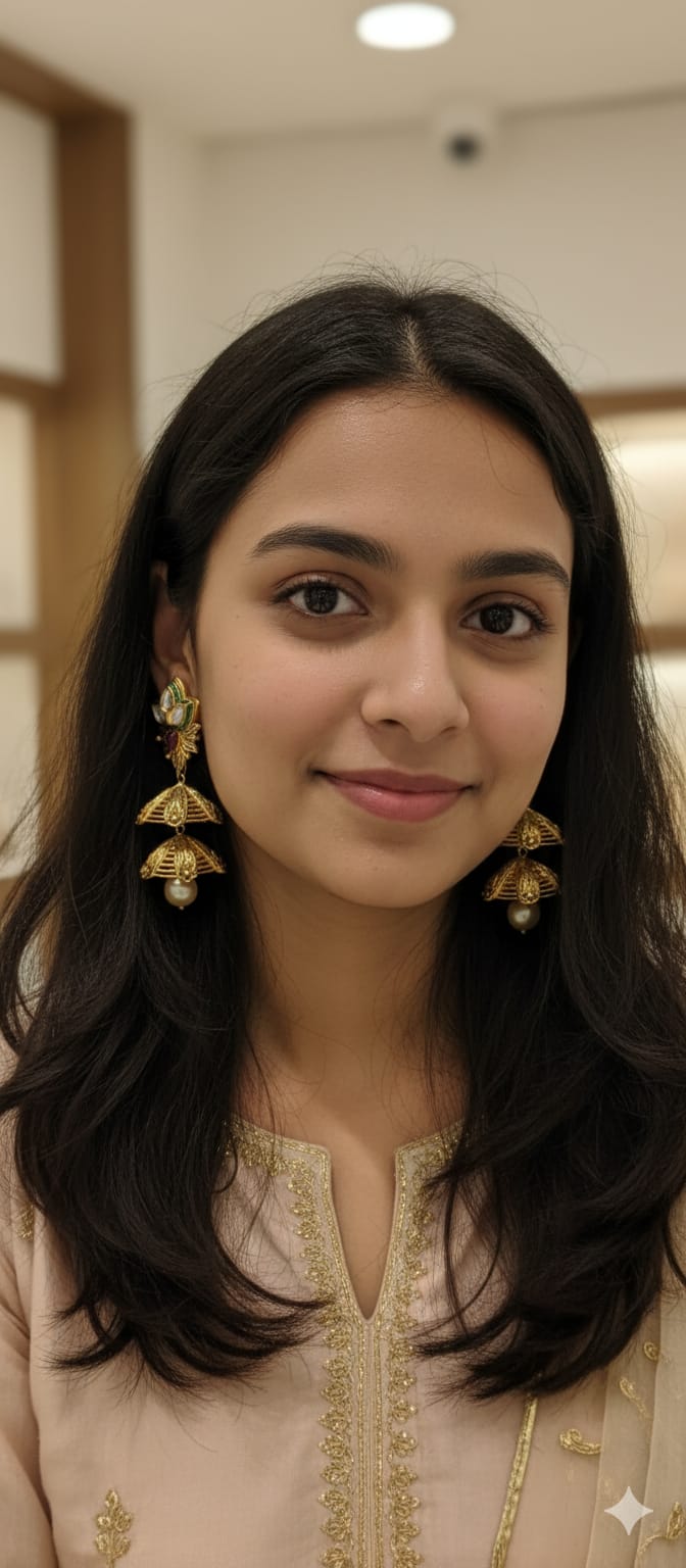 Gold Kundan Jhumki Earrings
