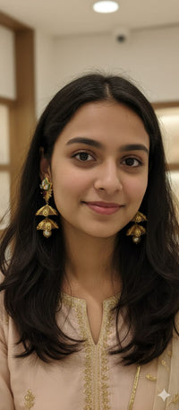 Thumbnail for Gold Kundan Jhumki Earrings