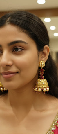 Thumbnail for Statement Ruby Pearl Jhumki Earrings