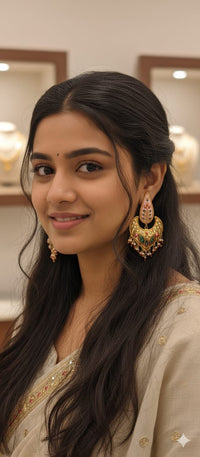 Thumbnail for Peacock Art Tanjore Earrings