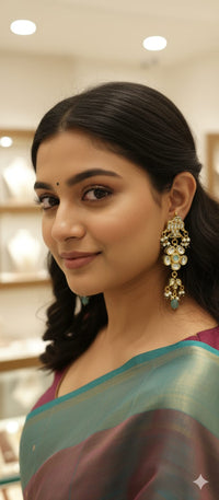 Thumbnail for Mint Blossom Kundan Earrings
