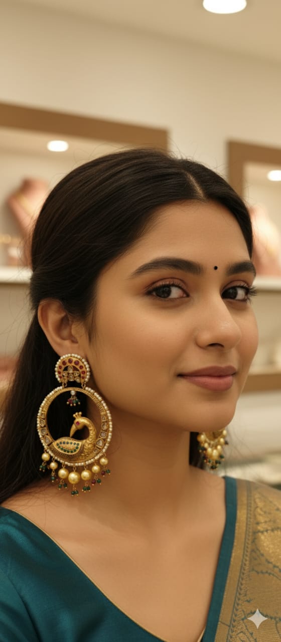 Gold Peacock Chandbali Earrings