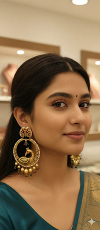 Thumbnail for Gold Peacock Chandbali Earrings