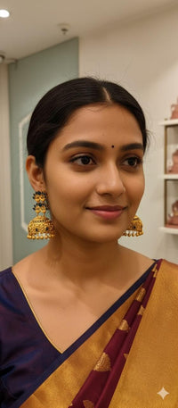Thumbnail for Blue Stone Peacock Jhumki Earrings