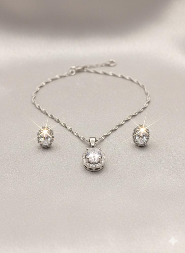 925 Silver Starlit Oval Pendant Set