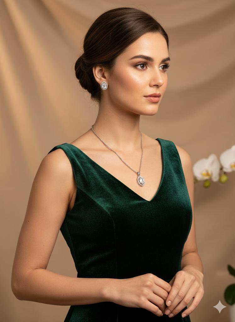 925 Silver Starlit Oval Pendant Set