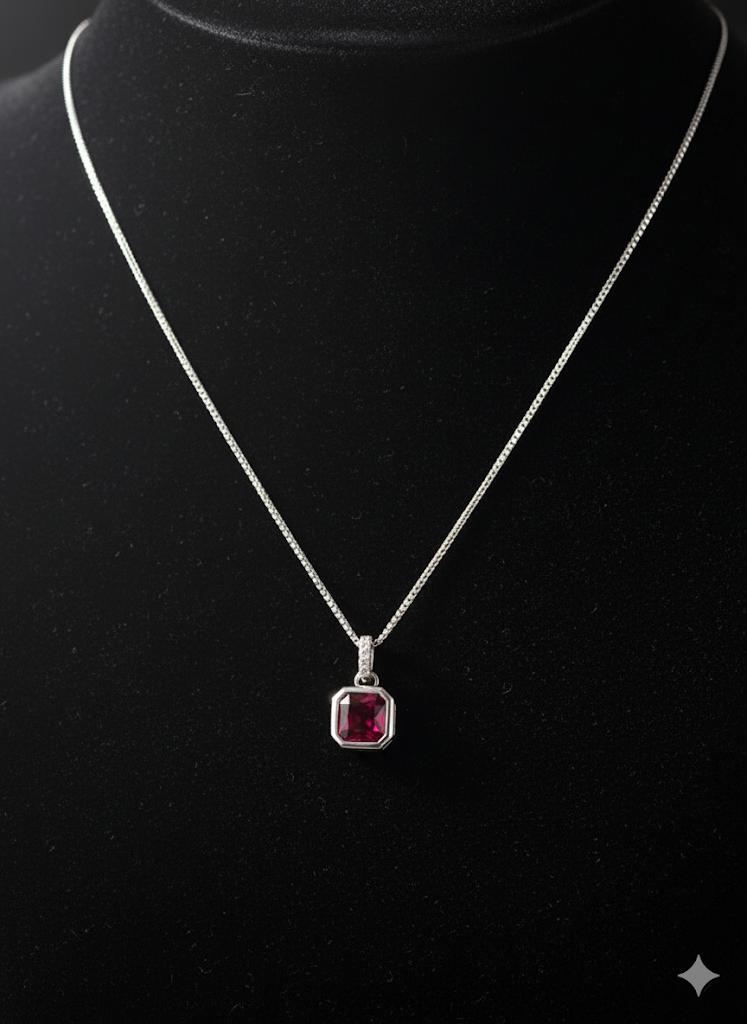 925 Silver Red Stone Chain