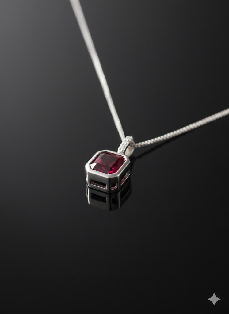 925 Silver Red Stone Chain