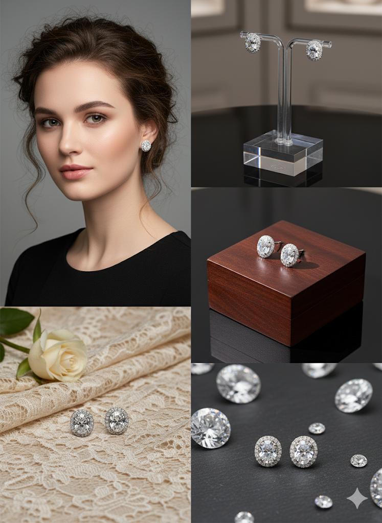 925 Silver Oval Shimmer Earrings
