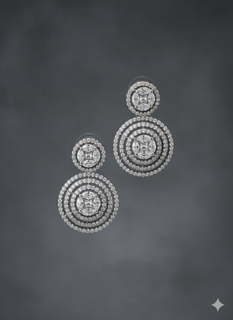 Round Drop Doublet Silver Earrings