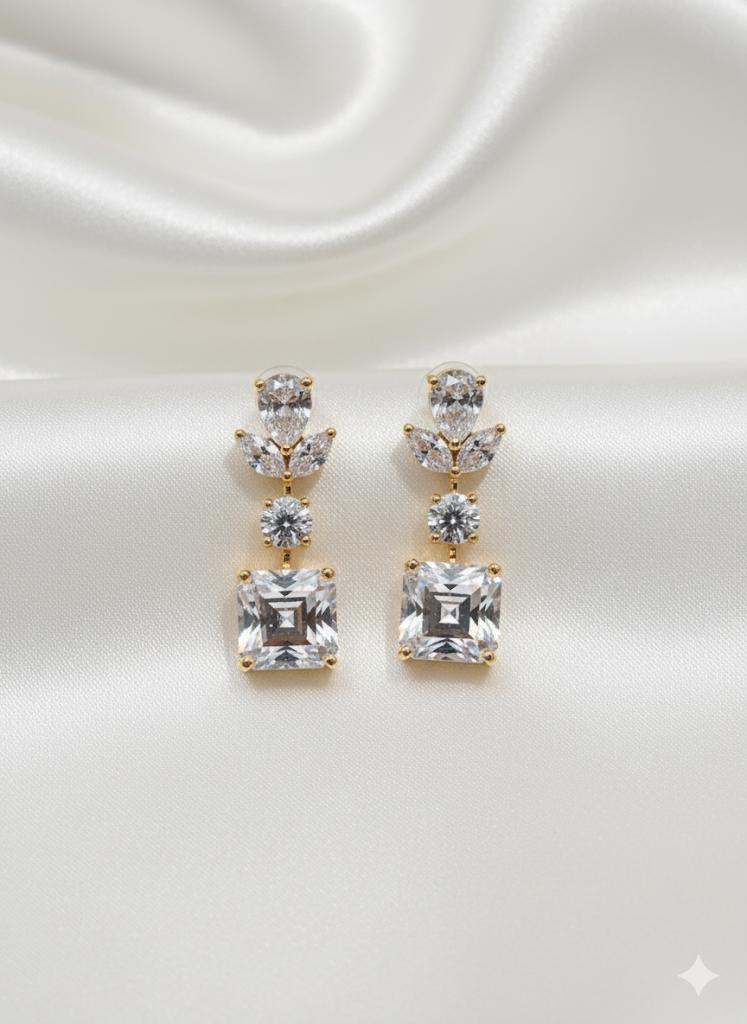 Square Drop Silver Earrings