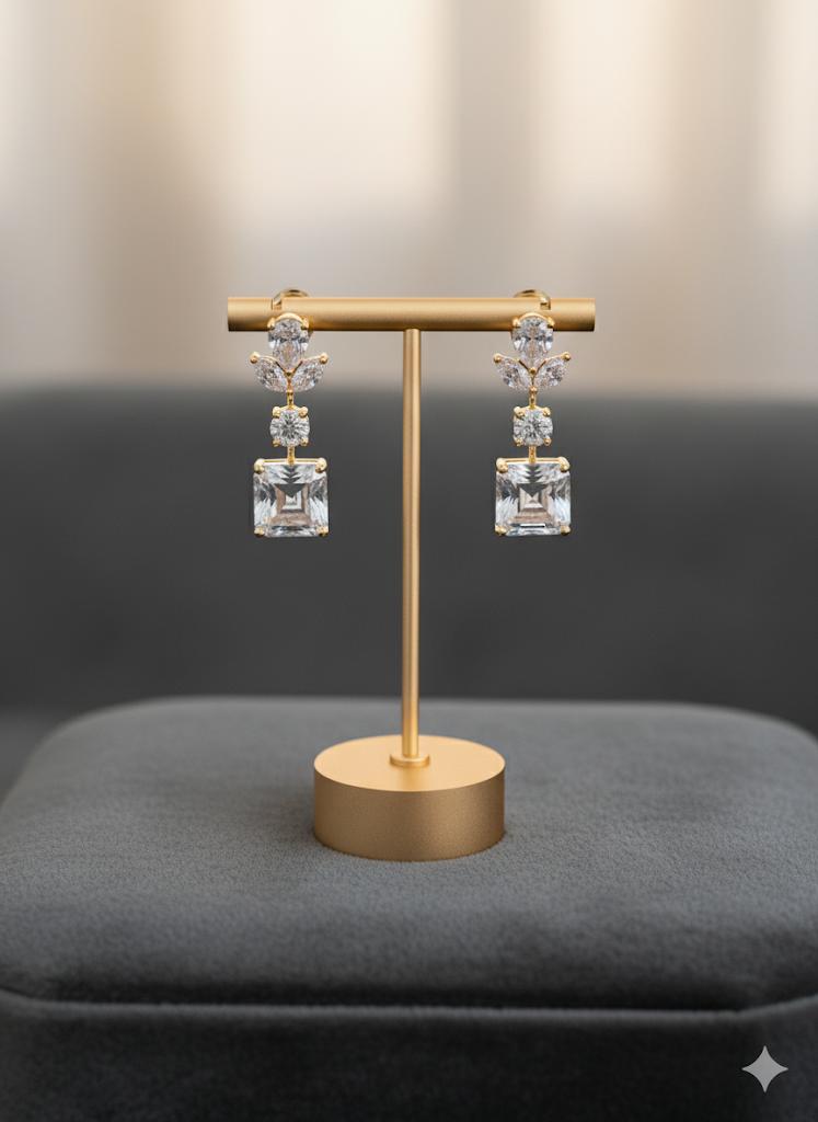Square Drop Silver Earrings