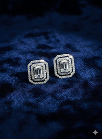 Thumbnail for Princess Cut Stud Silver Earrings