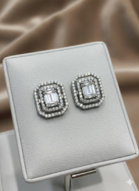 Thumbnail for Princess Cut Stud Silver Earrings