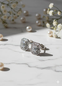 Thumbnail for Princess Cut Stud Silver Earrings