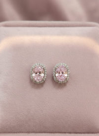 Thumbnail for 925 Silver Pink Oval Earrings