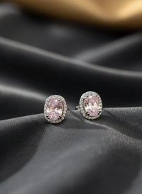 Thumbnail for 925 Silver Pink Oval Earrings