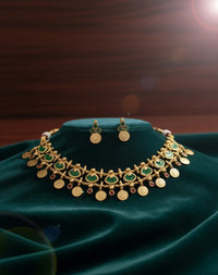 Thumbnail for Ruby Emerald Coin Necklace Set