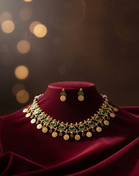 Thumbnail for Ruby Emerald Coin Necklace Set