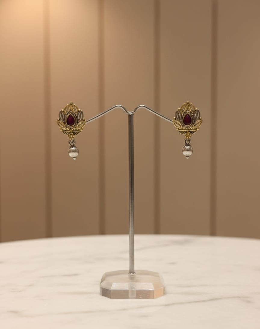 925 Silver Ruby Dual Tone Earrings