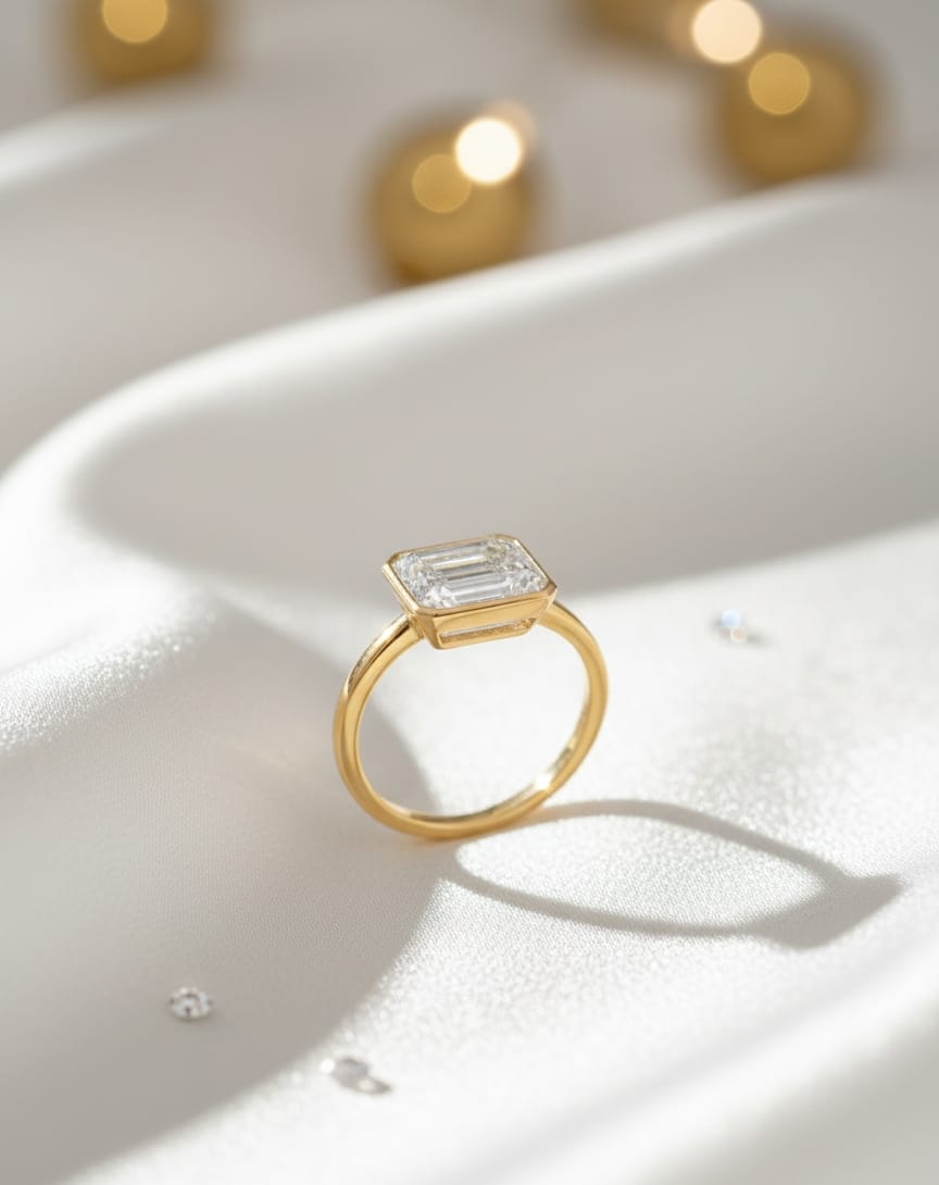 925 Silver Golden Baguette Ring