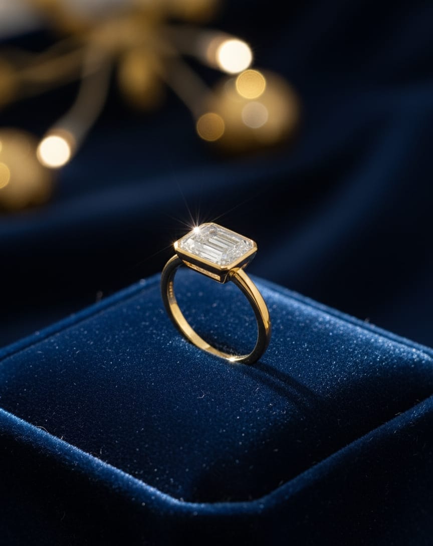 925 Silver Golden Baguette Ring