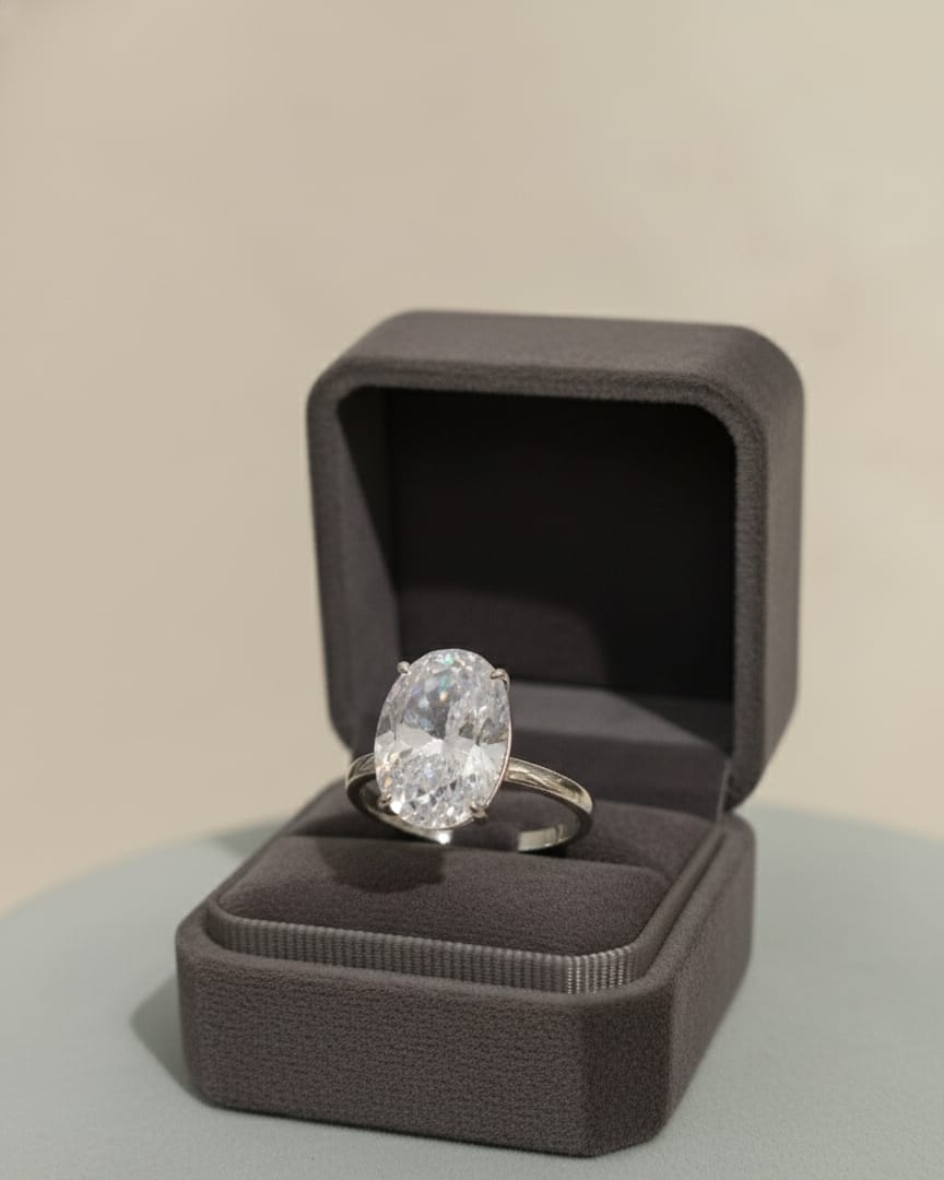 925 Silver Oval Crystal Ring