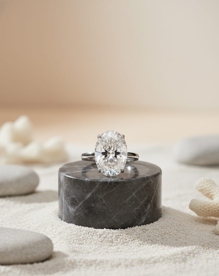 925 Silver Oval Crystal Ring