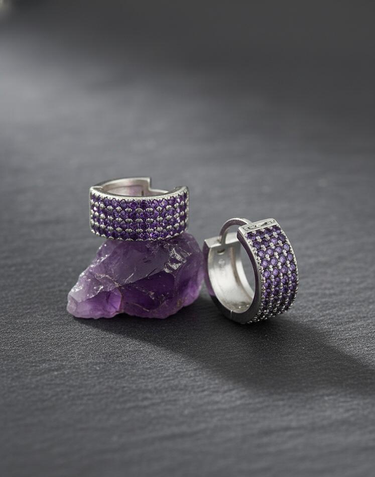 Purple Stones Hoop Earrings
