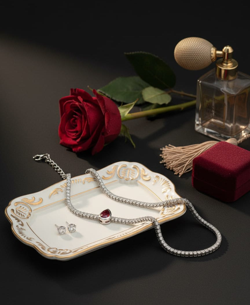 925 Silver Red Drop Tennis Bracelet