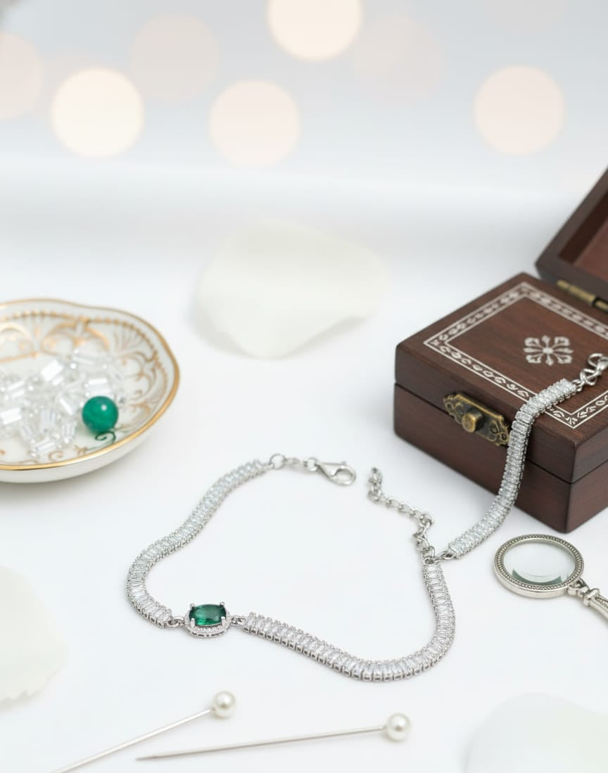 925 Silver Green Tennis Bracelet